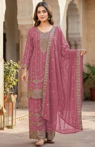 Ensemble prêt-à-porter Rangoli Crush avec dupatta, tenue ethnique brodée, ensemble Kurti Palazzo, tenue de fête pour mariage - Product Image 5