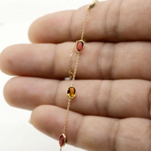 Fashionable Unique Trendy 100% Natural Multi Tourmaline Gemstone Handmade Bracelet <b>Solid</b> 18k Yellow <b>Gold</b> for Party Gift - Product Image 5