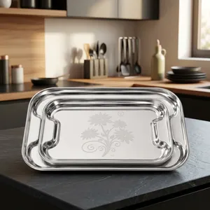 Bandeja de Servir de Acero Inoxidable con Asas, Plato Decorativo con Grabado Floral para Servir Té, Café, Bocadillos, Desayuno y Comida - Product Image 4