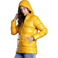 Veste matelassée à capuche jaune pour femme avec fermeture éclair, manches longues, manteau d'hiver