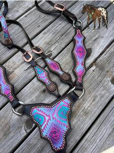 Ensemble de sellerie western en cuir de qualité supérieure, têtière et collier de poitrage, accessoires pour chevaux durables et confortables - Product Image 3