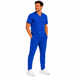 Wholesale Men Scrub <b>Set</b> Elastic Stretch V-Neck Short Sleeve Top Cargo Pants Medical Uniform Hospital Work Attire Men Scrub <b>Set</b> - Product Image 3