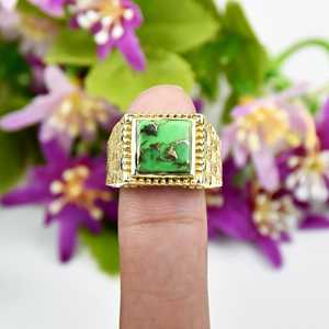 Natural Handmade Green Turquoise 18k Gold Vermeil Square Shape December Birthstone <b>Ring</b> 925 Sterling <b>Silver</b> <b>Ring</b> For <b>Men</b> - Product Image 2