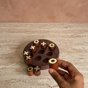 Jeu de Tic Tac Toe en bois rond fait main, Décoration de table basse, Jouet de puzzle pour adultes et enfants - Product Image 5