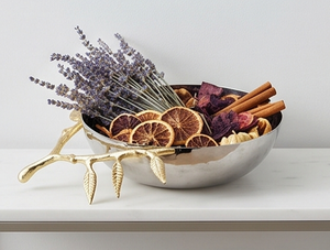 Bol en acier inoxydable fait main avec support en laiton en forme de branche, bol de service décoratif moderne pour la cuisine, la salle à manger et les cadeaux - Product Image 5