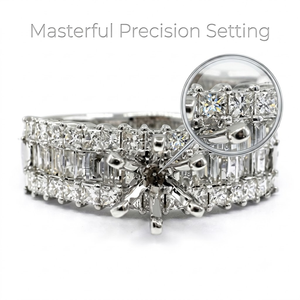 Bague semi-montée unique à triple rangée en or blanc 18 carats avec diamants taille baguette et taille princesse, sertissage invisible pour fiançailles, support OEM/ODM - Product Image 2