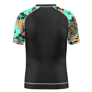 เสื้อรัดกล้ามเนื้อแขนสั้นสำหรับผู้ชาย สีดำ ลายดอกไม้เขตร้อน แขนเสื้อลายดอกไม้ เหมาะสำหรับออกกำลังกาย ฟิตเนส และการฝึกซ้อม - Product Image 5