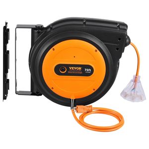 Avvolgicavo Elettrico Retrattile Professionale da 22,86 m (75 FT) con Cavo 14AWG/3C SJTOW, Presa Tripla Illuminata da 13 Ampere - Product Image 1