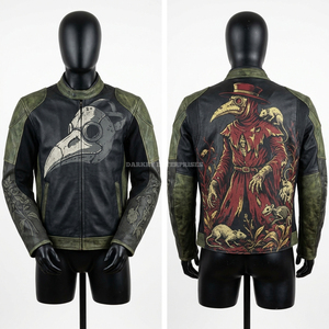 Chaqueta de cuero para hombre con gráfico de rascado de garra de ratón zombi, estilo motociclista, amarilla desgastada, abrigo artístico - Product Image 3