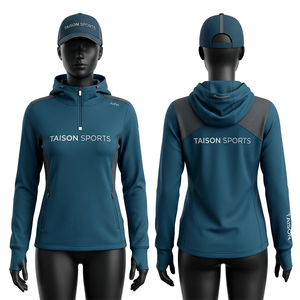Hoodie de golf pour femme en polyester et élasthanne 240 GSM, anti-transpiration, couleur turquoise, panneau latéral contrastant, logo personnalisé par sublimation. - Product Image 1