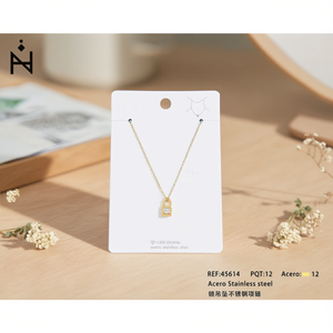 Zi Lock <b>Pendant</b> Stainless Steel Necklace Gold Tone <b>Crystal</b> <b>Charm</b> Minimalist Everyday Wear Unisex Fine Jewelry - Product Image 3