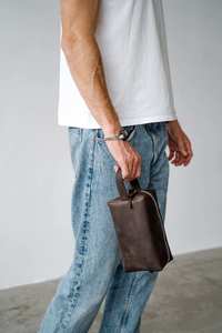 Sac de voyage pour homme en cuir véritable, trousse de toilette à double fermeture éclair avec logo, LTB-0134, grande capacité, sac de toilette suspendu - Product Image 3