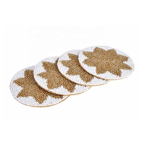 Flower Beaded Coaster Set of 4 Tea <b>Coffee</b> Mugs Dining <b>Table</b> Coaster Handmade Beaded Coaster use Home & Office <b>Table</b> Coaster - Product Image 6