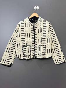 แจ็คเก็ตบอมเบอร์ผ้าฝ้ายพิมพ์ลายบล็อกสไตล์อินเดียโบฮีเมียน งานปักมือ  รักษ์โลก สำหรับผู้หญิง รุ่นใหม่ล่าสุด - Product Image 4