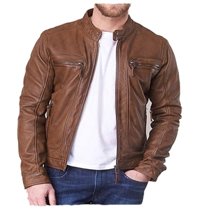 Men's Stand Collar Genuine Leather Jacket | High Street Fashion Slim Fit Biker Motorcycle Leather Coat | Premium Cowhide Casual - Product Image 3