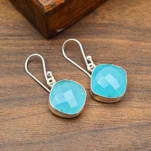 Pendientes de Calcedonia Azul Hechos a Mano en Plata de Ley 925, Joyería Fina de Calcedonia Azul, Regalo para Ella - Product Image 2
