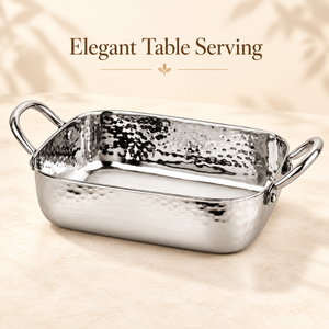 Casserole rectangulaire en acier inoxydable martelé avec poignées, à paroi simple, pour cuisinière à gaz et à induction - Product Image 3