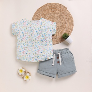 Premium Quality Organic <b>Muslin</b> Oversized Spring Floral + Sage <b>Baby</b> Clothing Set Including Tee and Shorts - Product Image 1