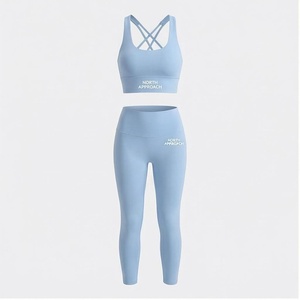Conjunto de Yoga de 2 Piezas North Approach con Tirantes Cruzados, Cintura Alta, Largo Completo, Sin Costuras, Transpirable, Ropa Deportiva para Mujer - Product Image 1