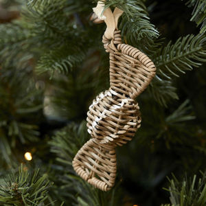 Ornement de Noël en rotin de qualité supérieure avec nœud en tissu, pendentif suspendu tissé naturellement pour l'hiver - Product Image 4