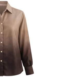 Camisa de Manga Larga para Mujer, Color Caqui a Marrón Oscuro Degradado, Blusa Casual de Oficina, Fabricante, Ropa Personalizada OEM - Product Image 4