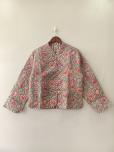 เสื้อแจ็คเก็ตบุผ้านวมลายบล็อกพิมพ์สไตล์โบโฮ เสื้อโค้ทวินเทจแบบสองด้าน - Product Image 1