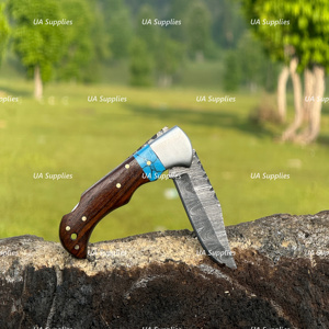Cuchillo Plegable de Acero de Damasco de Grado Industrial UA Supplies con Punta Clip, Mango de Madera con Incrustaciones de Turquesa, Herramienta EDC para Caza y Actividades al Aire Libre 6.5 - Product Image 5