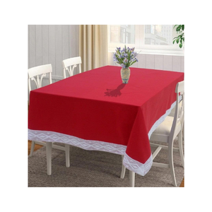 Nappe de table en coton rouge vif de luxe 140x240cm 200 GSM avec surpiqûre zigzag rouge pour mariage, réceptions et décorations en gros - Product Image 3
