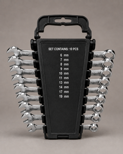 Chrome Vanadium Combination <b>Spanner</b> Set with Storage Rack | Metric <b>Open</b> <b>End</b> & Ring Wrench Set for Workshop Set of 10 (6-19mm) - Product Image 1