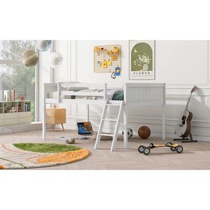 Letto a soppalco basso in legno bianco a grandezza naturale con scaletta, opzioni di posizionamento scaletta a sinistra o a destra (Vecchio SKU GX000366AAK) - Product Image 5