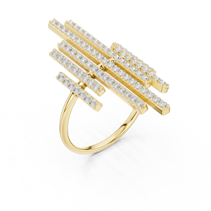 Yellow <b>Gold</b> Lab Grown Diamond Multi Row Bar <b>Ring</b> Statement <b>Cocktail</b> <b>Ring</b> Luxury Fine Jewelry for Women - Product Image 1