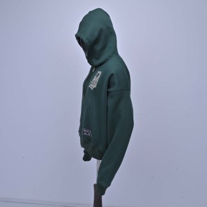 Sudadera con capucha verde para hombre MRI Made, con cremallera, de algodón y forro polar, con letra D bordada, informal, para otoño, de corte regular, diseño personalizado. - Product Image 3