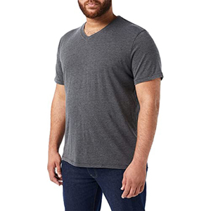 T-shirt en coton uni à col en V pour homme, coupe classique, décontracté, manches courtes, jersey tricoté - Product Image 1