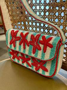 Sac à bandoulière style bohème perlé avec deux poignées, motif turquoise et jaune, sac à main d'été pour le shopping - Product Image 5