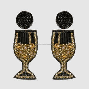 Pendientes de Botón con Cuentas de Vidrio Bordadas a Mano, Unisex, con Perlas, Estilo Bohemio Indio, para Regalo - Product Image 4