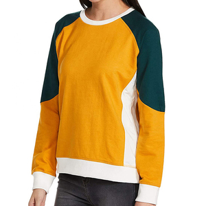 Sweat-shirt tricoté à col rond et manches longues pour femme, color-block, décontracté, respirant, en coton et fibre de bambou, pour l'automne - Product Image 3