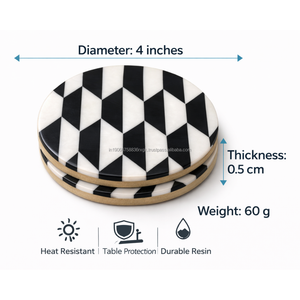Posavasos Redondo de Resina Epoxi AG, Diseño Contemporáneo Antideslizante y Duradero, Geométrico en Blanco y Negro, Ecológico, Decoración para Mesa del Hogar (4 Pulgadas) - Product Image 2