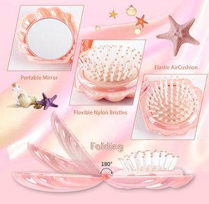 Brosse à cheveux pliable coquillage mignon avec miroir, peigne de poche portable, accessoires de coiffure de voyage, logo personnalisé, vente en gros - Product Image 6