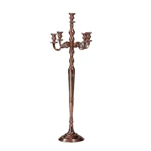 Candelabro Alto Moderno de Aluminio con Acabado en Oro Rosa para Centros de Mesa de Boda, Uso sin Electricidad - Product Image 1