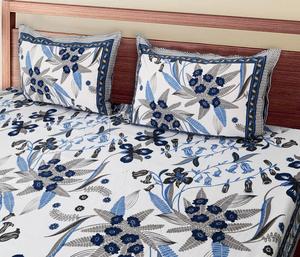 Juego de Sábanas de Algodón Puro con Diseño Floral Azul Grisáceo para Cama Doble con Fundas de Almohada, Proveedor Mayorista - Product Image 2