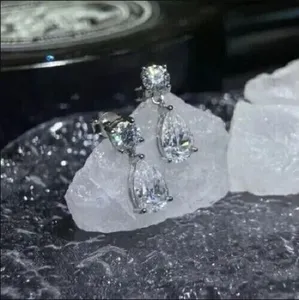 2.00 Ct Pear Cut Moissanite <b>Silver</b> Drop <b>Dangle</b> <b>Earrings</b> 14K White Gold Plated Women's - Product Image 5