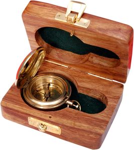 Vintage Brass Nautical <b>Compass</b> with Wooden Box Magnetic Direction Finder <b>Antique</b> Pocket <b>Compass</b> for Hiking Camping Travel - Product Image 1