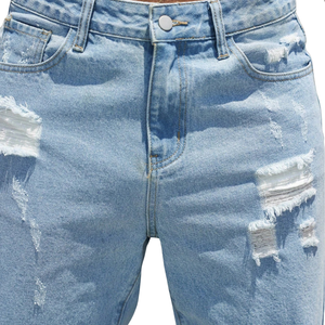 Pantalones Cortos de Mezclilla Transpirables Azul Claro para Hombre, Desgastados, Casuales, de Algodón, Corte Regular, Estilo Urbano de Verano, Lavados, Cinco Bolsillos - Product Image 3