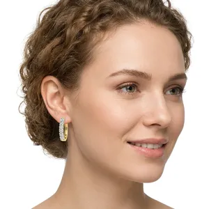 Boucles d'oreilles en diamant rond taille brillant pour femme, style classique, bijoux de mariage, diamant blanc couleur H, design créole articulée - Product Image 3