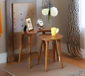 Mid-Century Modern Solid Wood Nesting <b>Tables</b> Set of 2 | Kidney Shaped Nested End <b>Tables</b> | Wholesale Living Room Furniture - Product Image 3