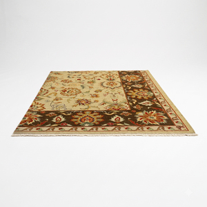 Alfombra DECORDEC de Lana con Medallón Floral Beige Marfil, Tejida a Mano, con Borde Botánico Color Óxido Oliva, Antideslizante y Ecológica para Sala de Estar - Product Image 2