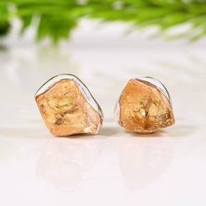 ต่างหูเงินแท้ประดับพลอยซิทรินดิบสำหรับคนเกิดเดือนพฤศจิกายน เครื่องประดับมินิมอล - Product Image 4
