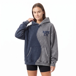 Sudadera con capucha personalizada para mujer, bicolor, con pedrería, hombros caídos, lavado ácido, algodón grueso, forro polar, logotipo bordado - Product Image 1