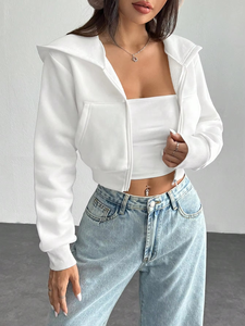 Women’s <b>Sparkly</b> Cropped Hoodies <b>Jacket</b> | All Over Rhinestone Zip Up Top Casual Autumn Knitted Pullover Wholesale Apparel Supplie - Product Image 2
