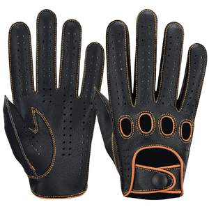 Guantes de Conducción de Cuero Negro con Palma Perforada y Costuras Amarillas, Guantes de Karting de Alta Calidad con Tela Resistente al Fuego - Product Image 4